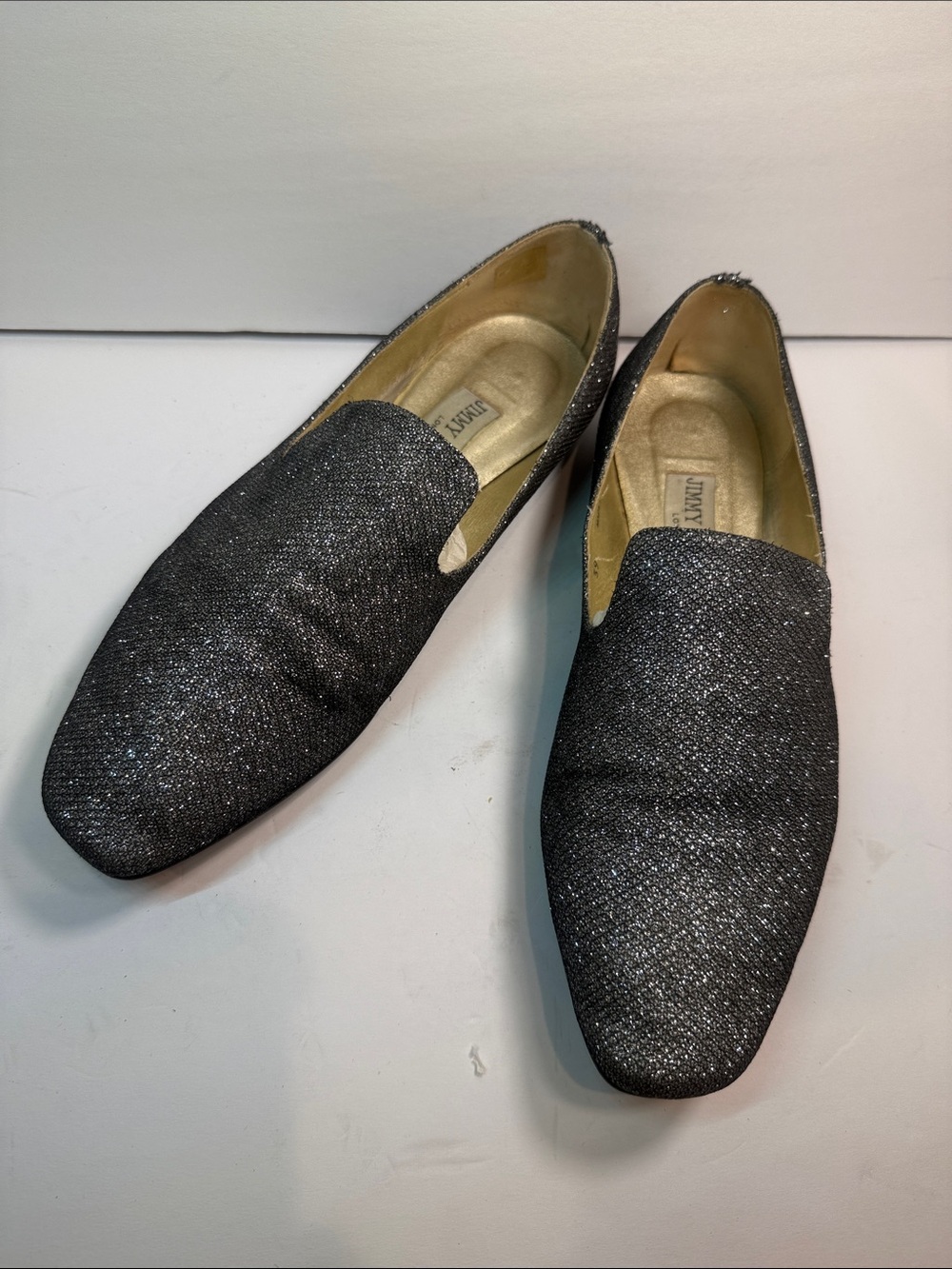 Jimmy Choo Women’s Black Glitter Slip-On Loafers